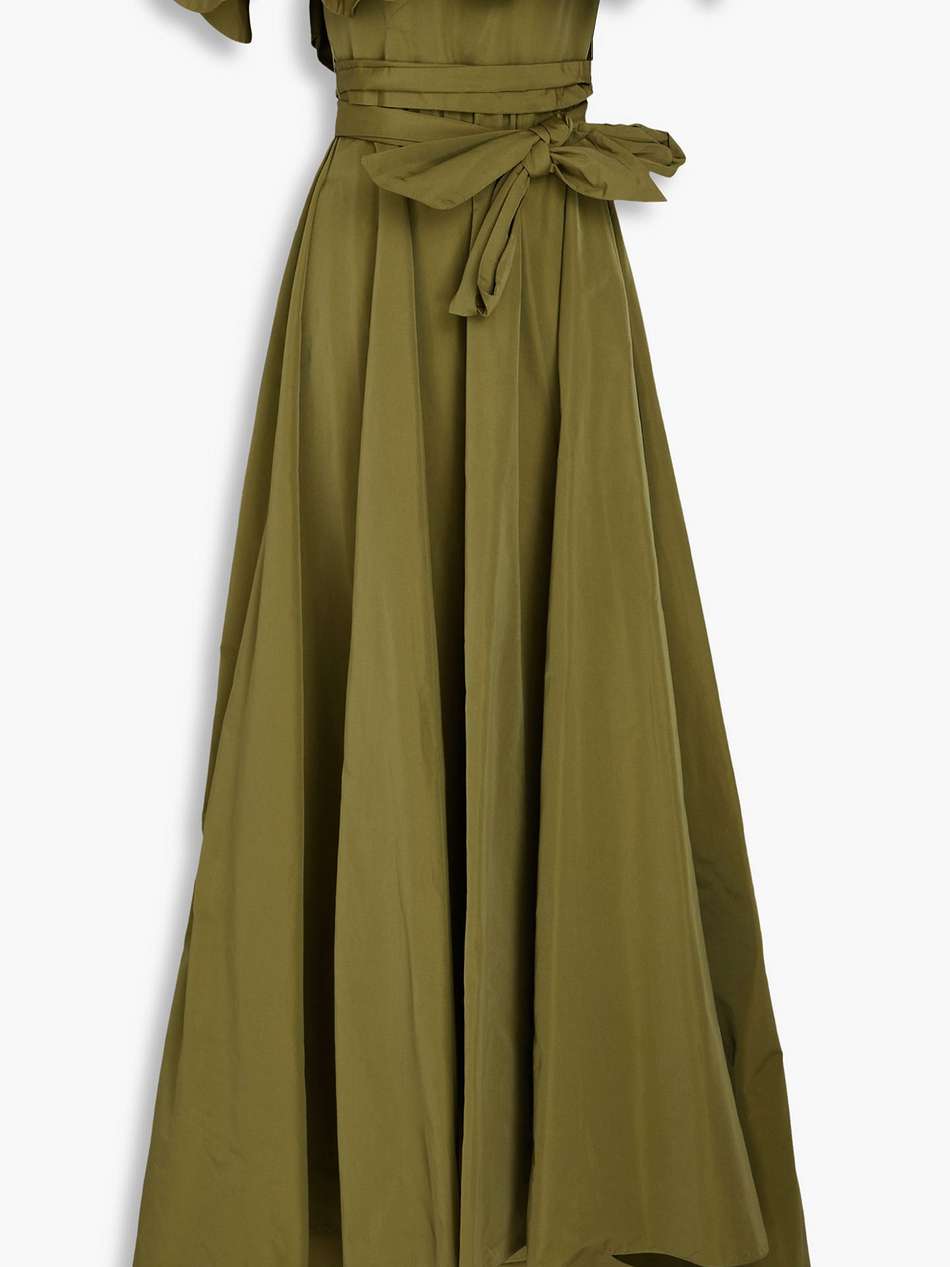 off-the-shoulder ruffled cotton-blend faille gown