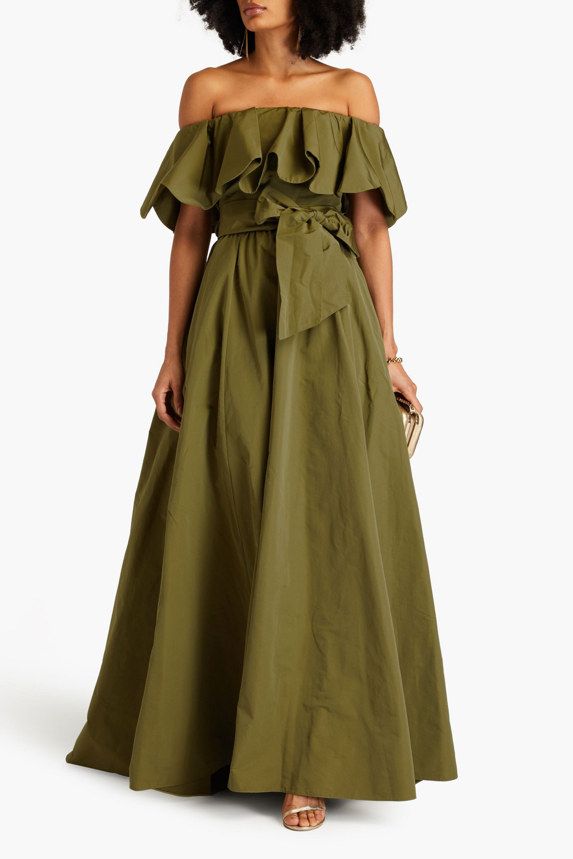 Valentino Garavani Off-the-shoulder ruffled cotton-blend faille gown