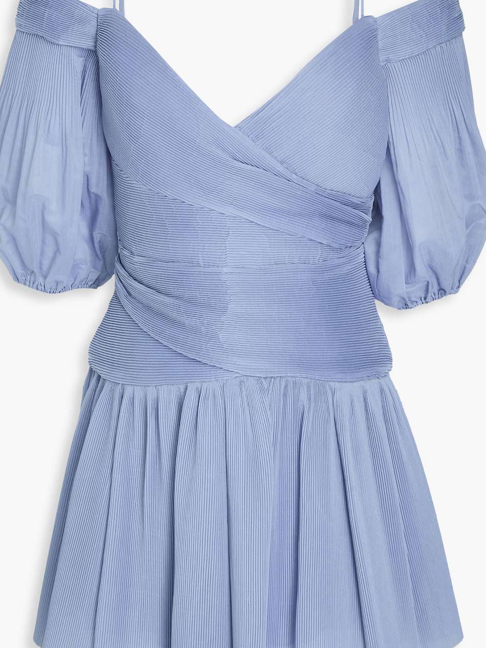 cold-shoulder plissé-organza mini dress
