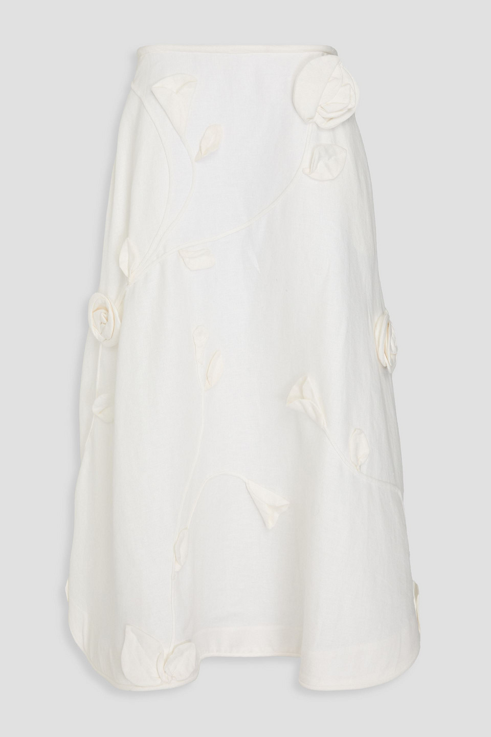 Zimmermann Floral-appliquéd Linen Midi Skirt In Ivory