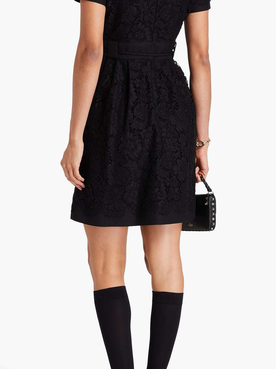 belted cotton-blend corded lace mini dress