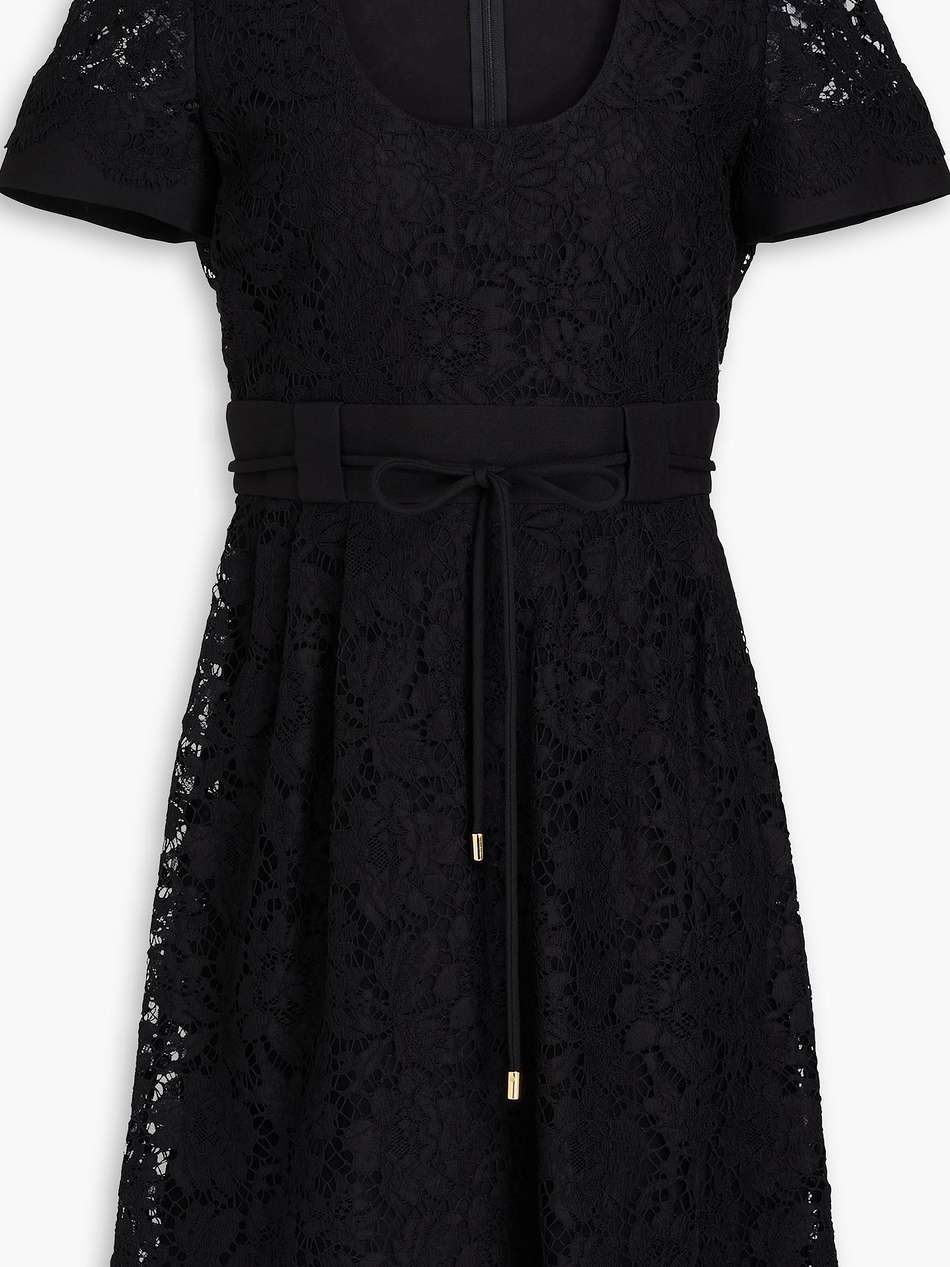 belted cotton-blend corded lace mini dress