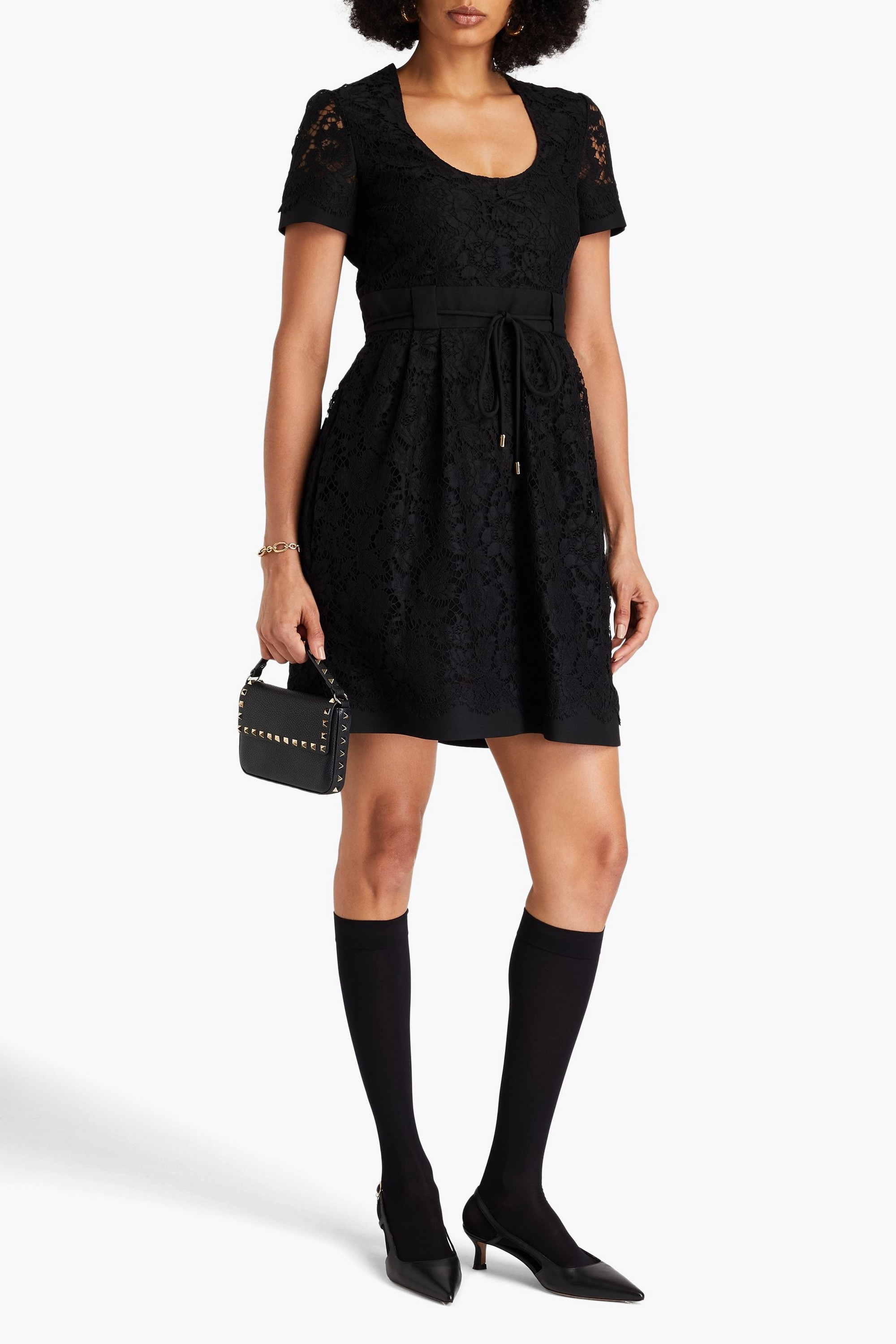 Valentino Garavani Belted cotton-blend corded lace mini dress