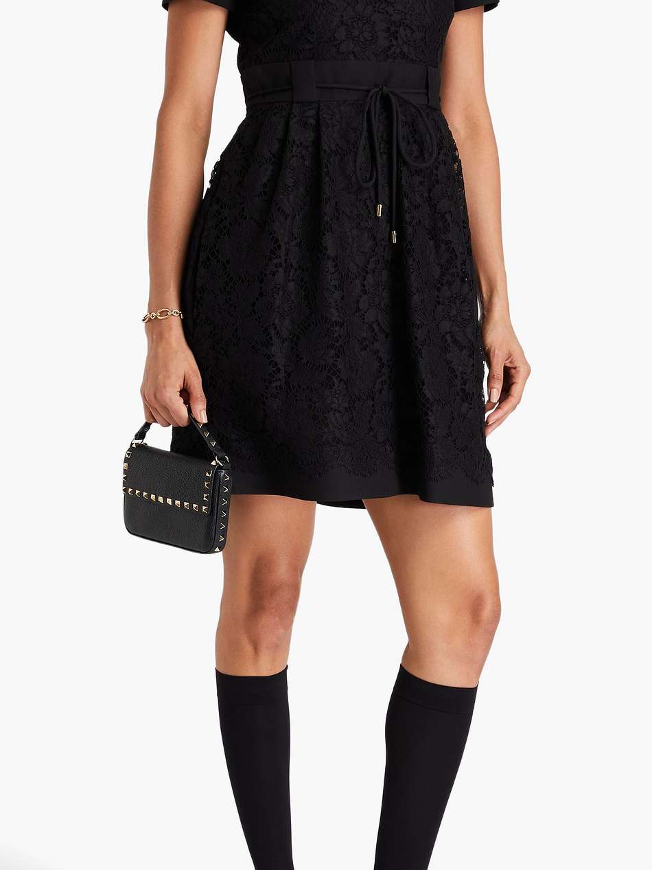 belted cotton-blend corded lace mini dress