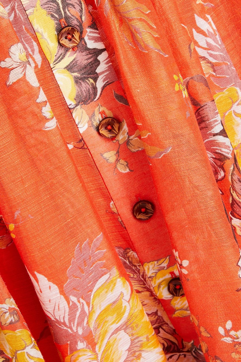 ZIMMERMANN Belted floral-print linen and silk-blend gauze midi shirt dress