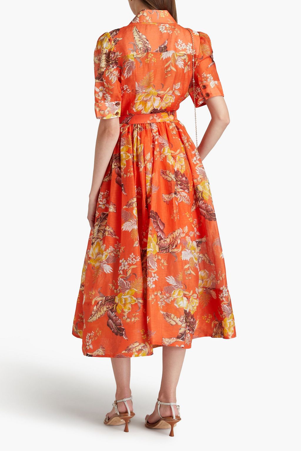 ZIMMERMANN Belted floral-print linen and silk-blend gauze midi shirt dress
