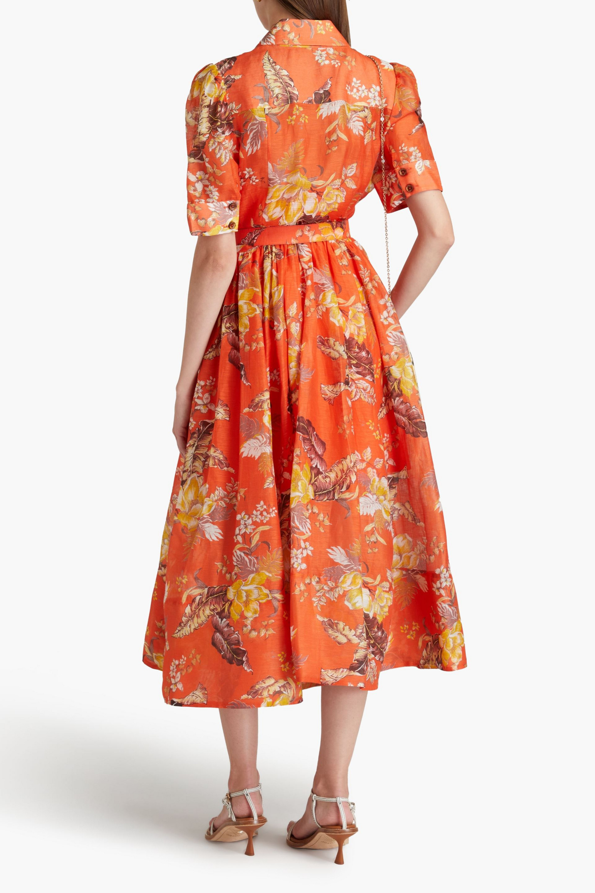 Zimmermann Belted floral-print linen and silk-blend gauze midi shirt dress