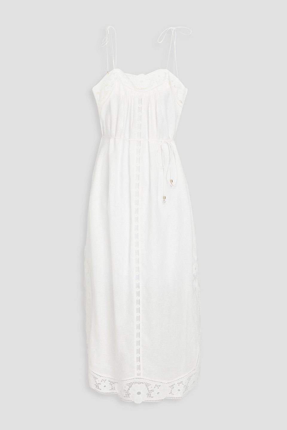 ZIMMERMANN BELTED PLEATED LINEN MIDI DRESS
