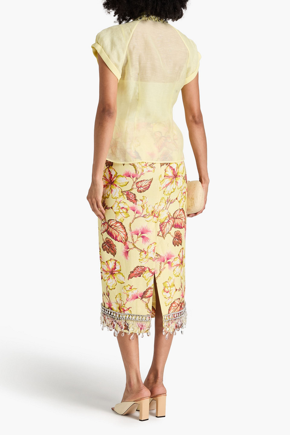 Shop Zimmermann Embellished Linen And Silk-blend Organza Shirt In Pastel Yellow
