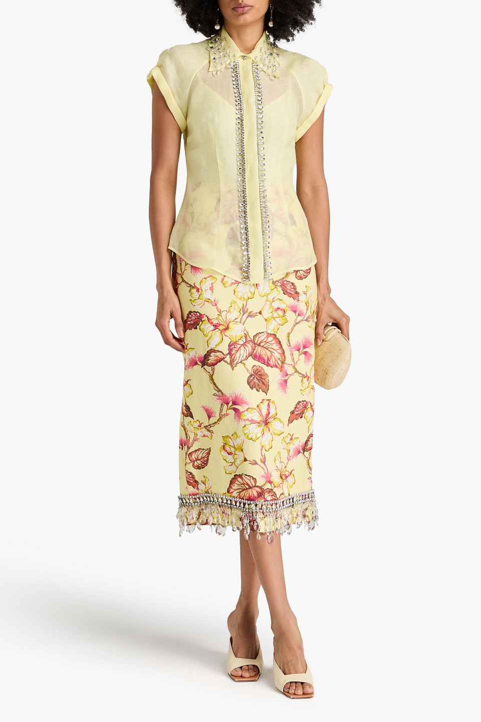 Shop Zimmermann Embellished Linen And Silk-blend Organza Shirt In Pastel Yellow