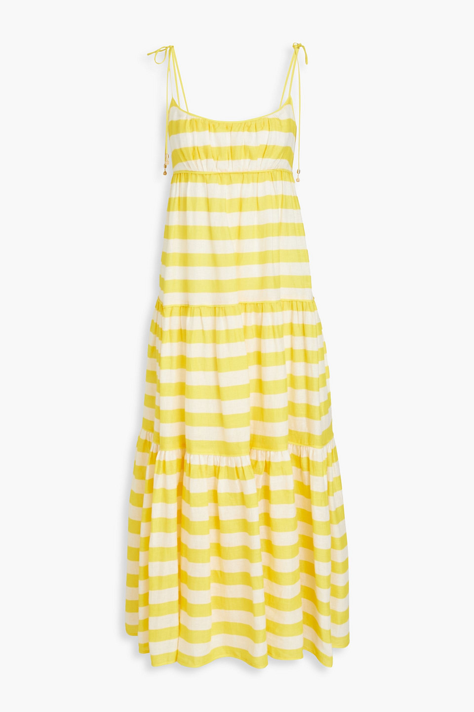 Zimmermann Tiered Striped Cotton Midi Dress In Yellow