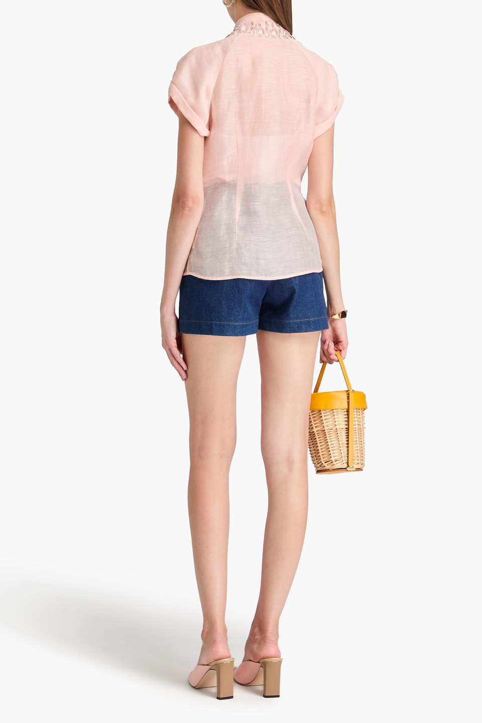 Zimmermann Embellished Linen And Silk-blend Organza Shirt In Blush