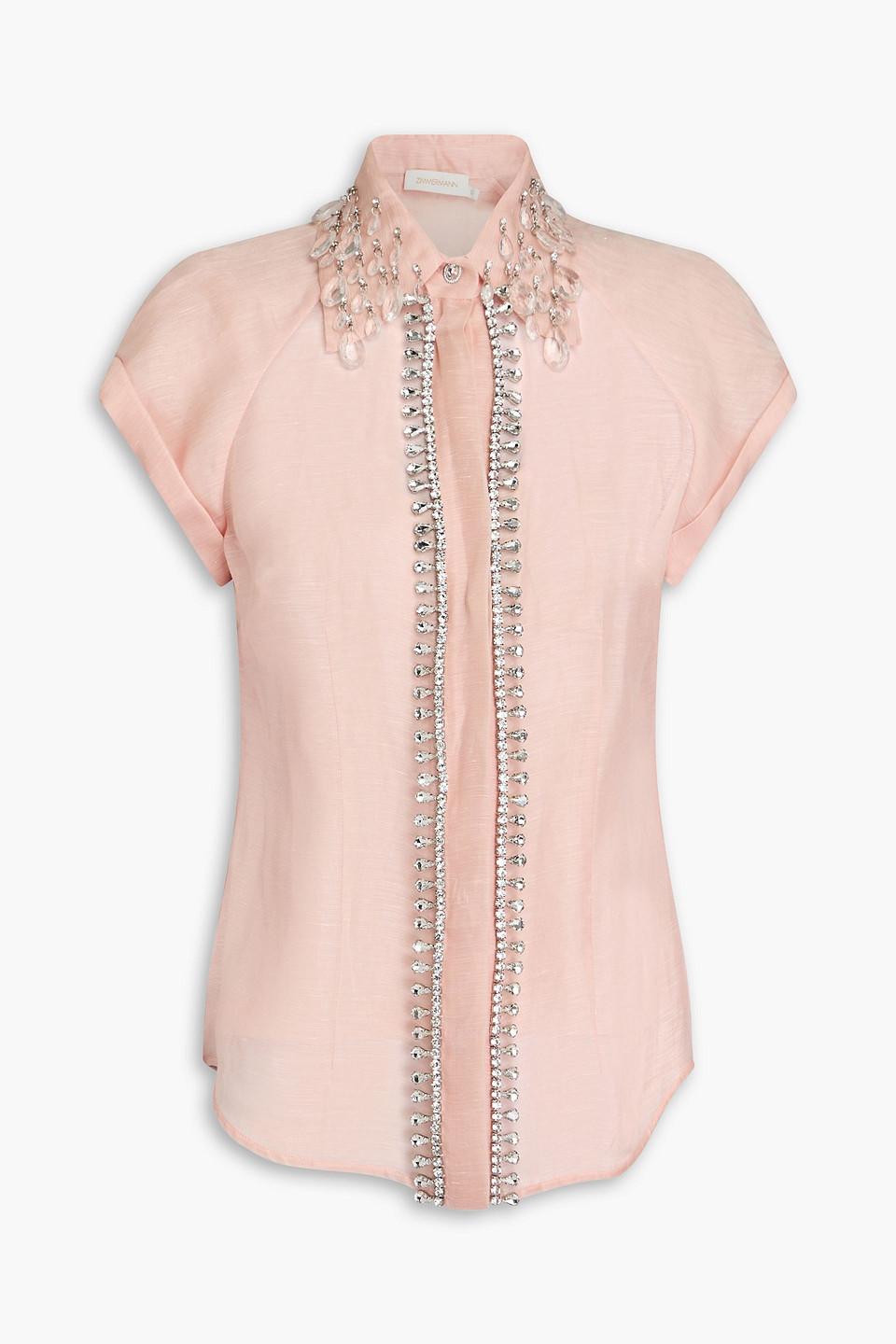 Zimmermann Embellished Linen And Silk-blend Organza Shirt In Blush