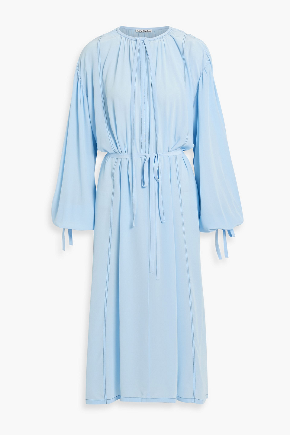 Acne Studios Gathered Silk-crepe Midi Dress In Light Blue