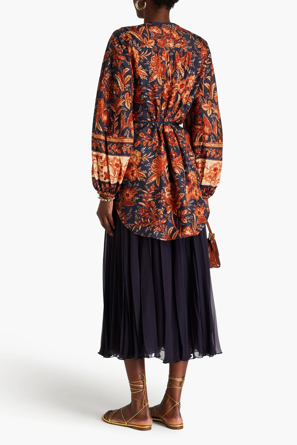 Shop Zimmermann Belted Floral-print Silk-habotai Tunic In Navy