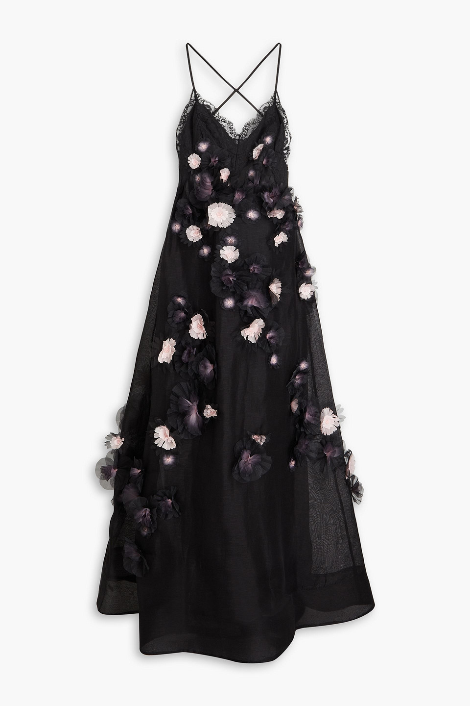 zimmermann - embellished linen and silk-blend gauze maxi dress - black - 2