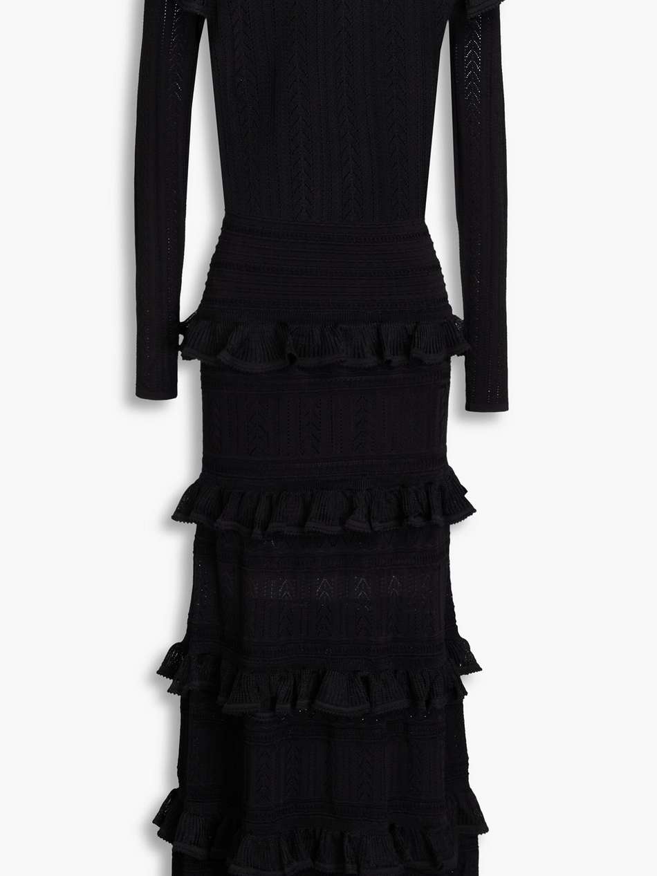 tiered pointelle-knit midi dress