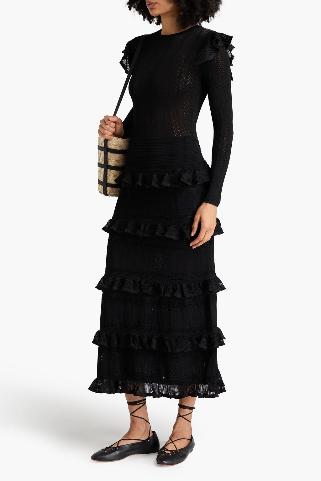 ZIMMERMANN Tiered pointelle-knit midi dress