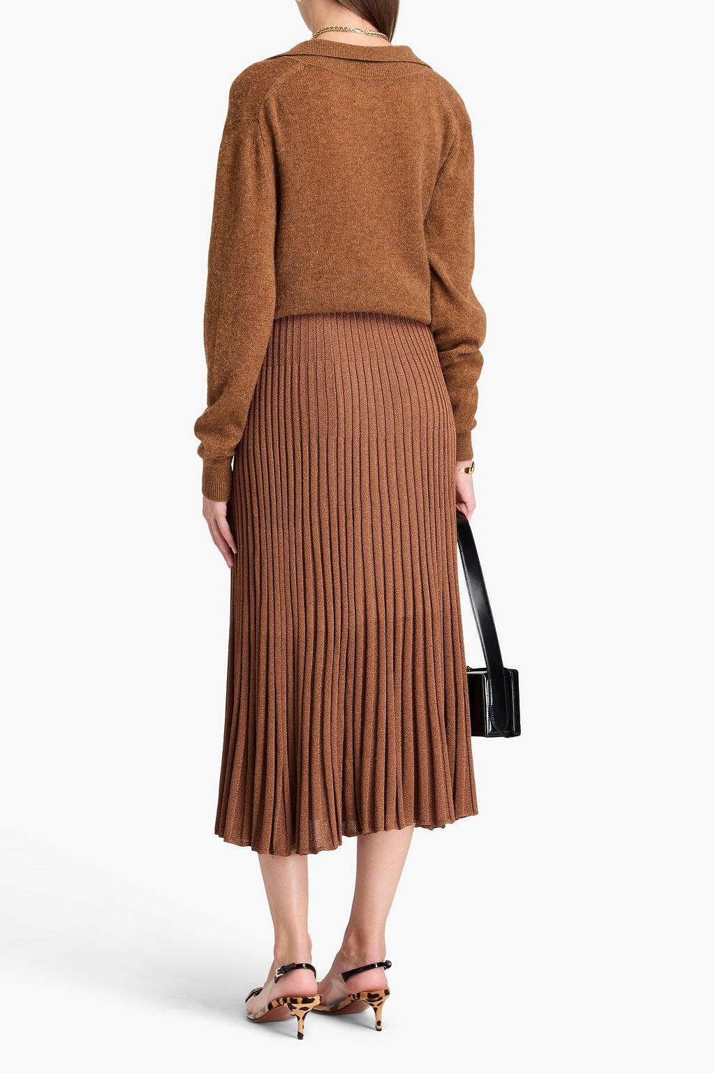 ZIMMERMANN تنورة متوسطة الطول من نسيج محبوك بلون ميتاليك مزينة بكسرات