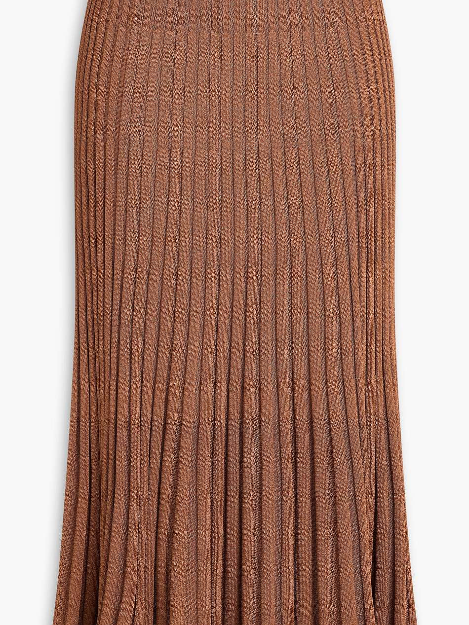pleated metallic knitted midi skirt