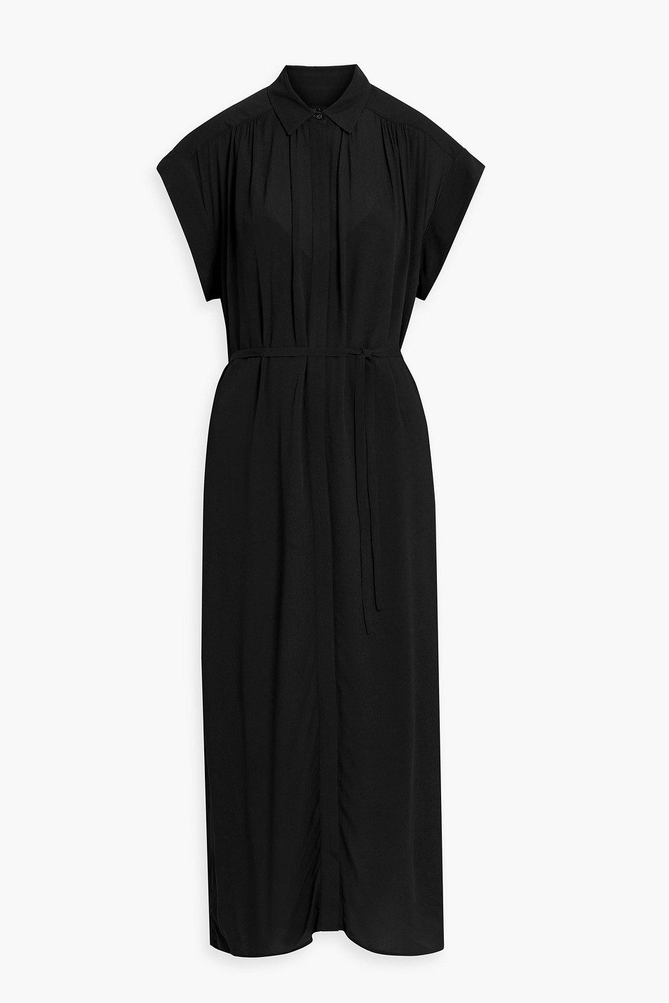 Rag & Bone Robin Belted Crepon Maxi Shirt Dress In Black