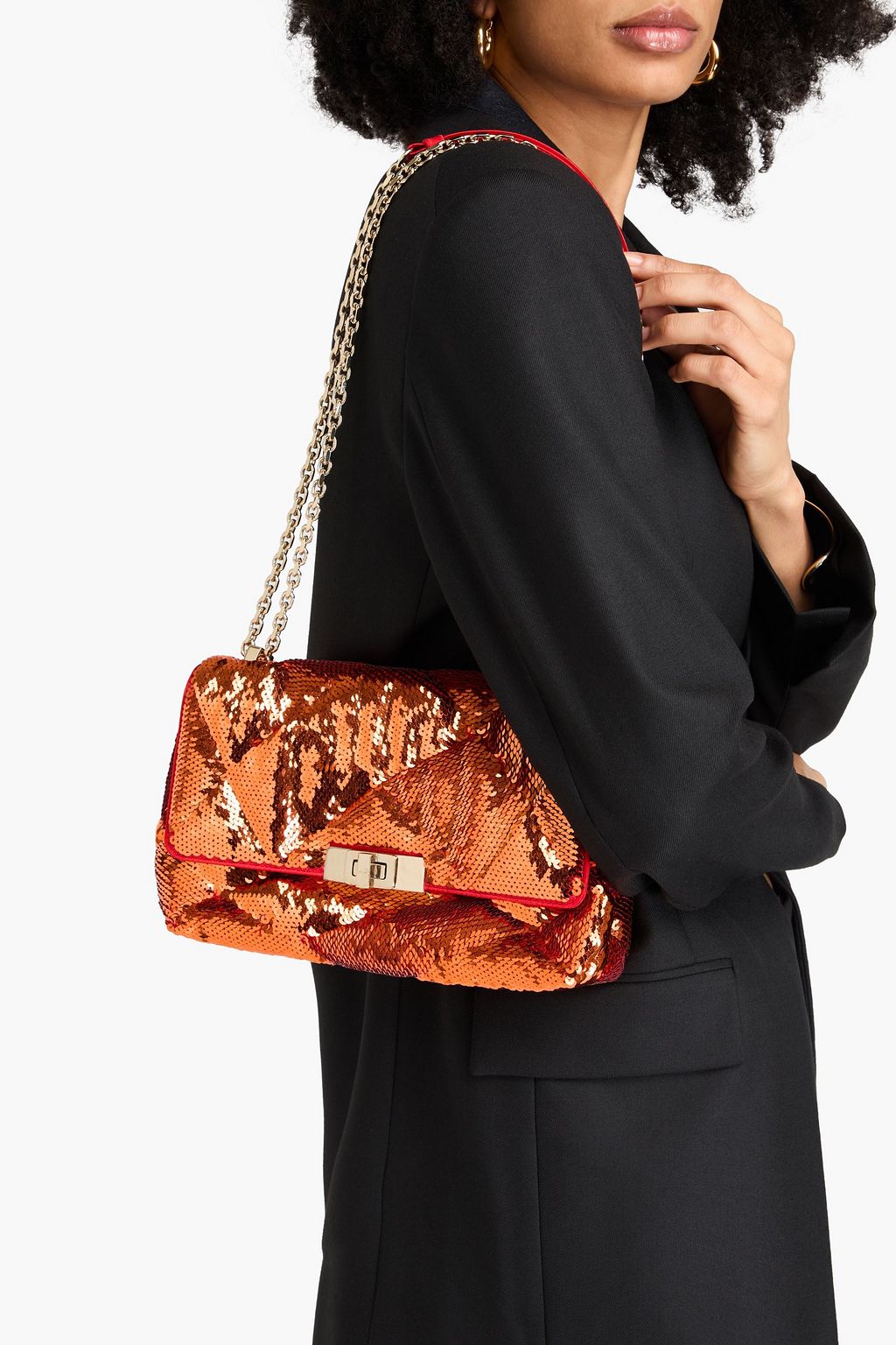 ROGER VIVIER حقيبة كتف مبطّنة من الساتان مزينة بالترتر