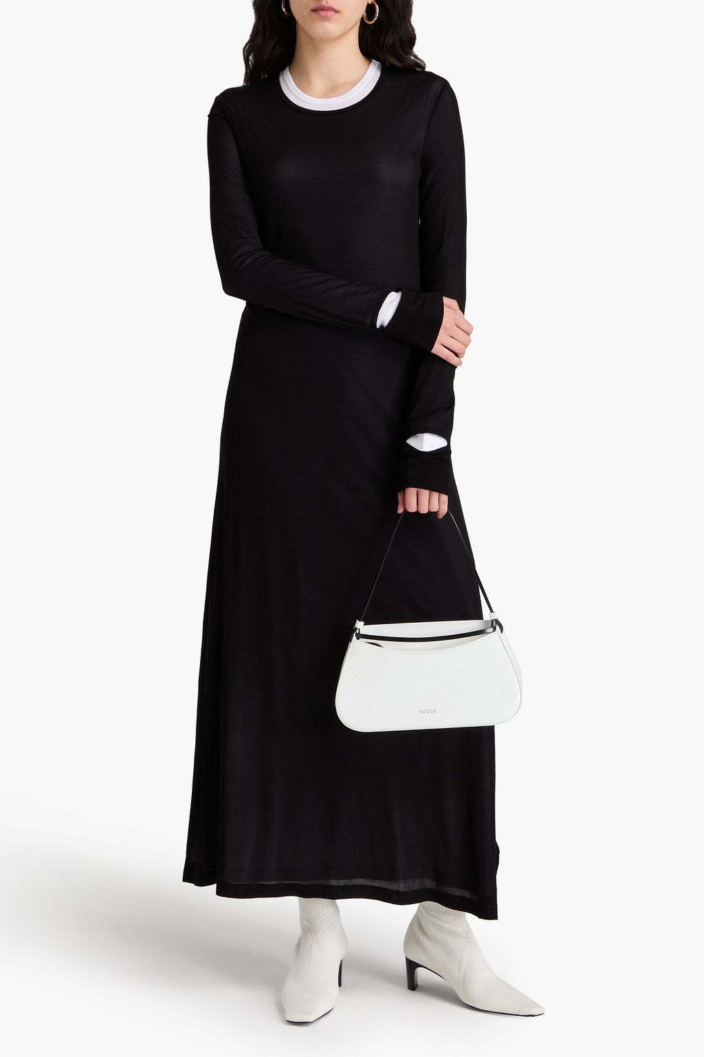 HELMUT LANG فستان طويل مصنوع من الكوبرو بطبقات