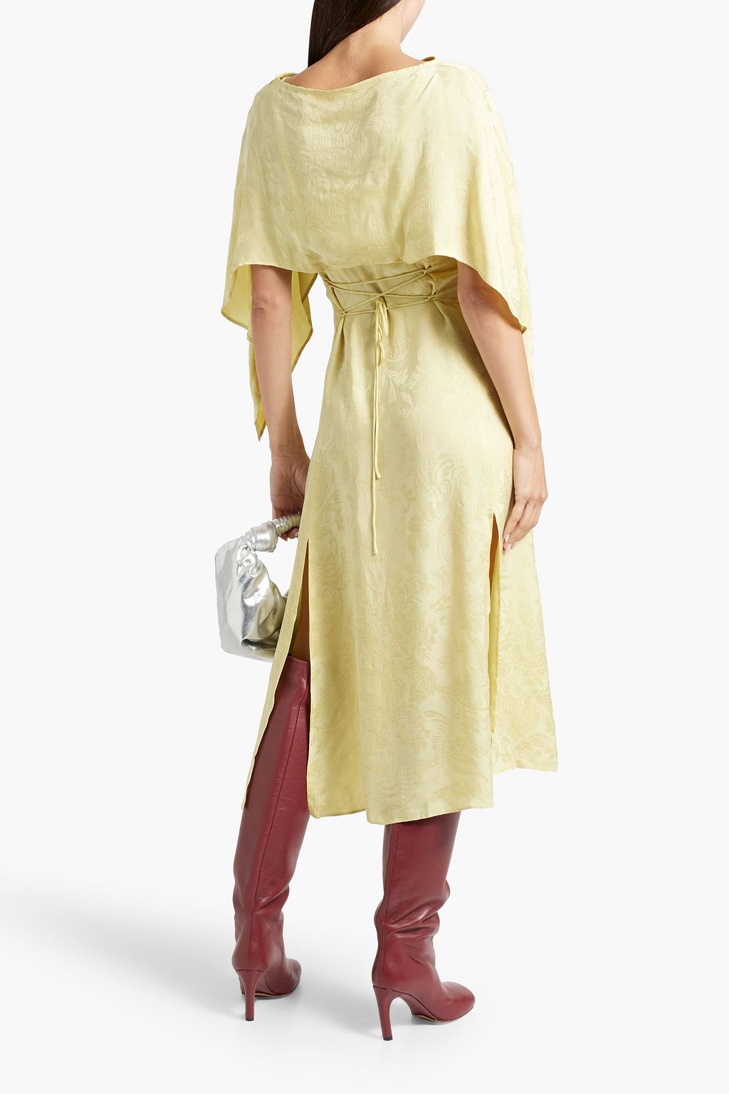 ACNE STUDIOS Cape-effect cupro-blend jacquard midi dress