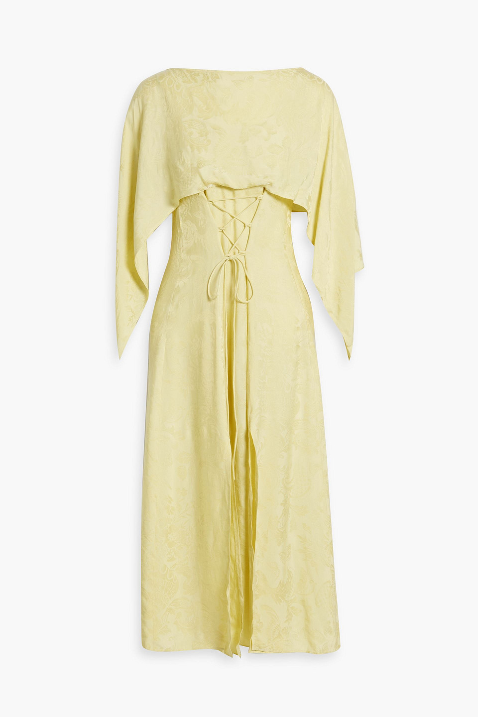 Acne Studios Cape-effect Cupro-blend Jacquard Midi Dress In Chartreuse