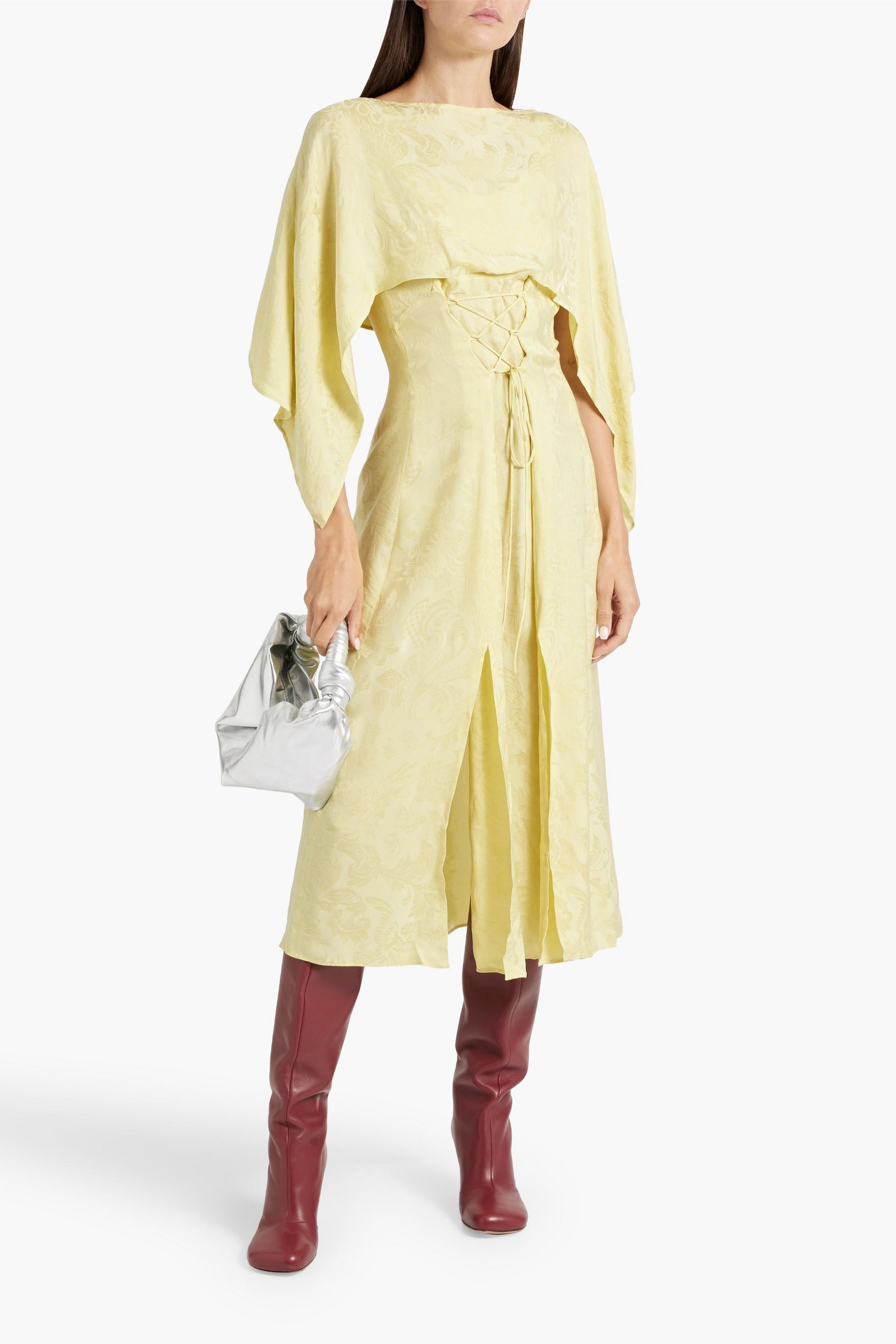 Acne Studios Cape-effect cupro-blend jacquard midi dress