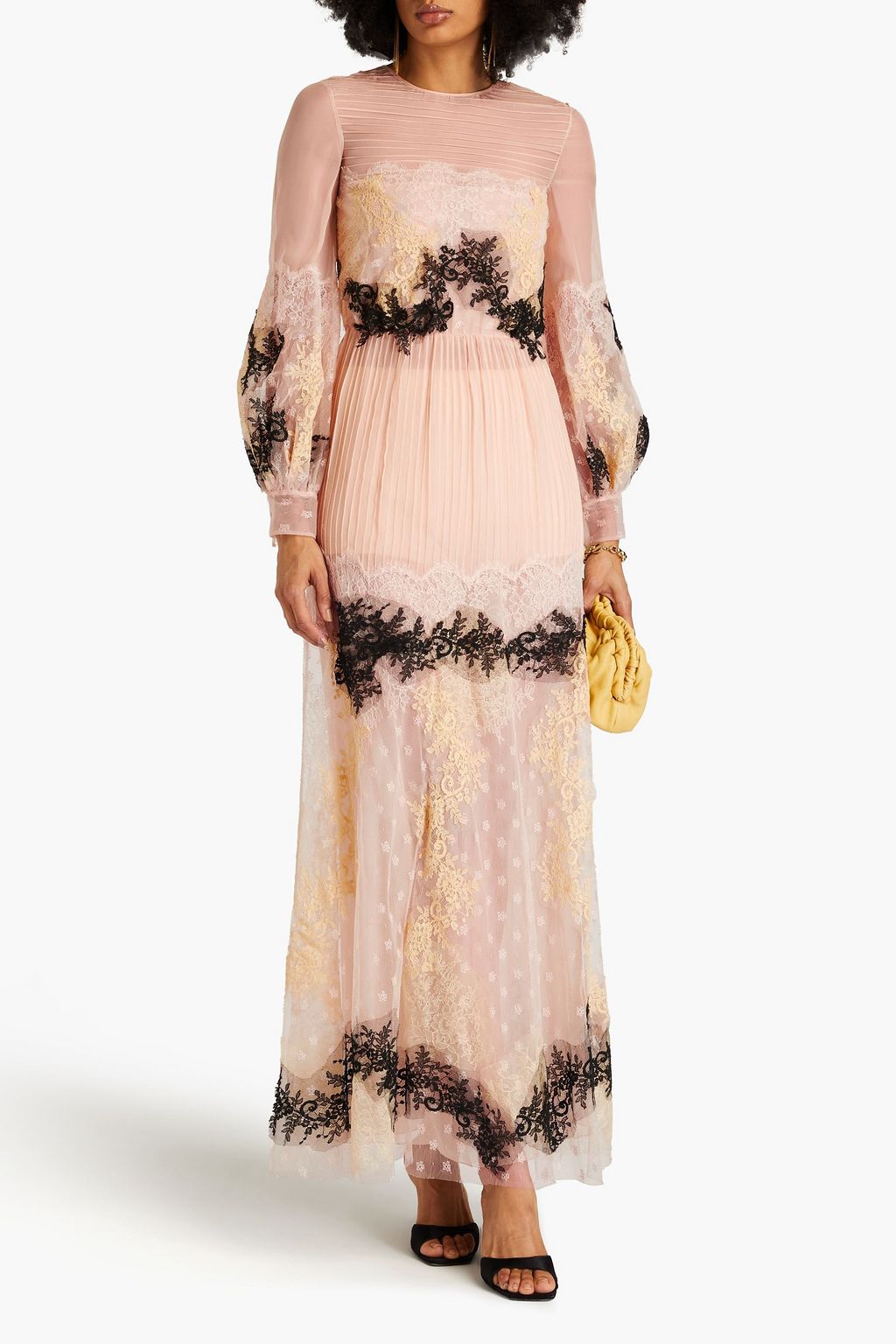VALENTINO GARAVANI Maxikleid aus Seiden-Voile mit schnurgebundenen Spitzeneinsätzen