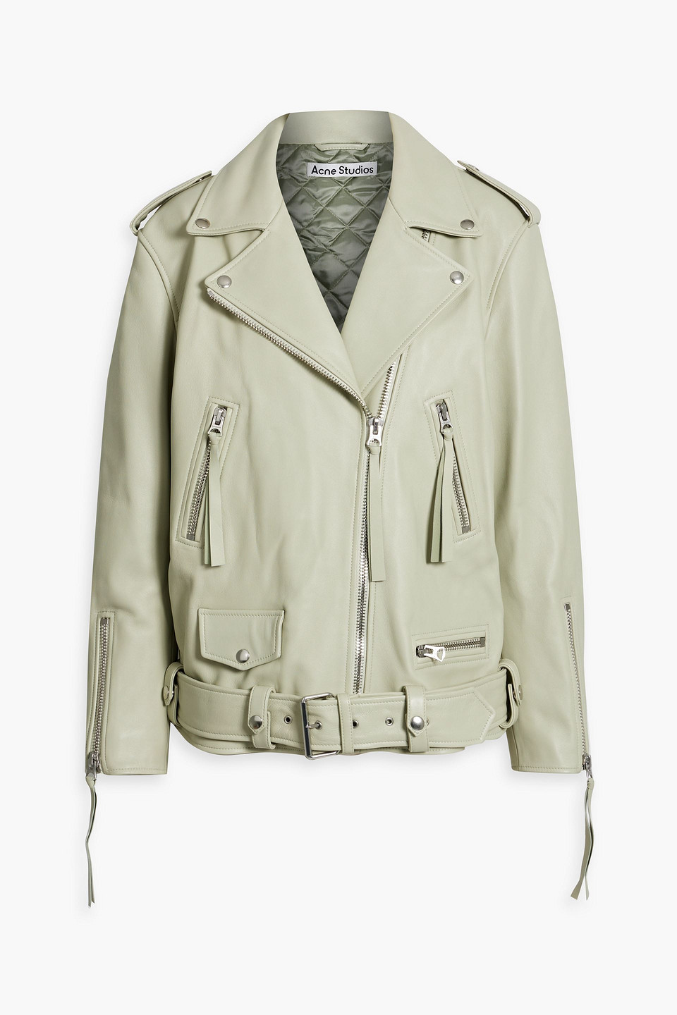 Acne Studios Leather Biker Jacket In Sage Green