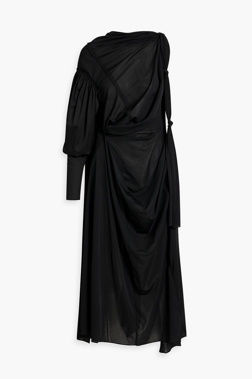 Acne Studios One-sleeve Crepe And Sateen Midi Dress In Black