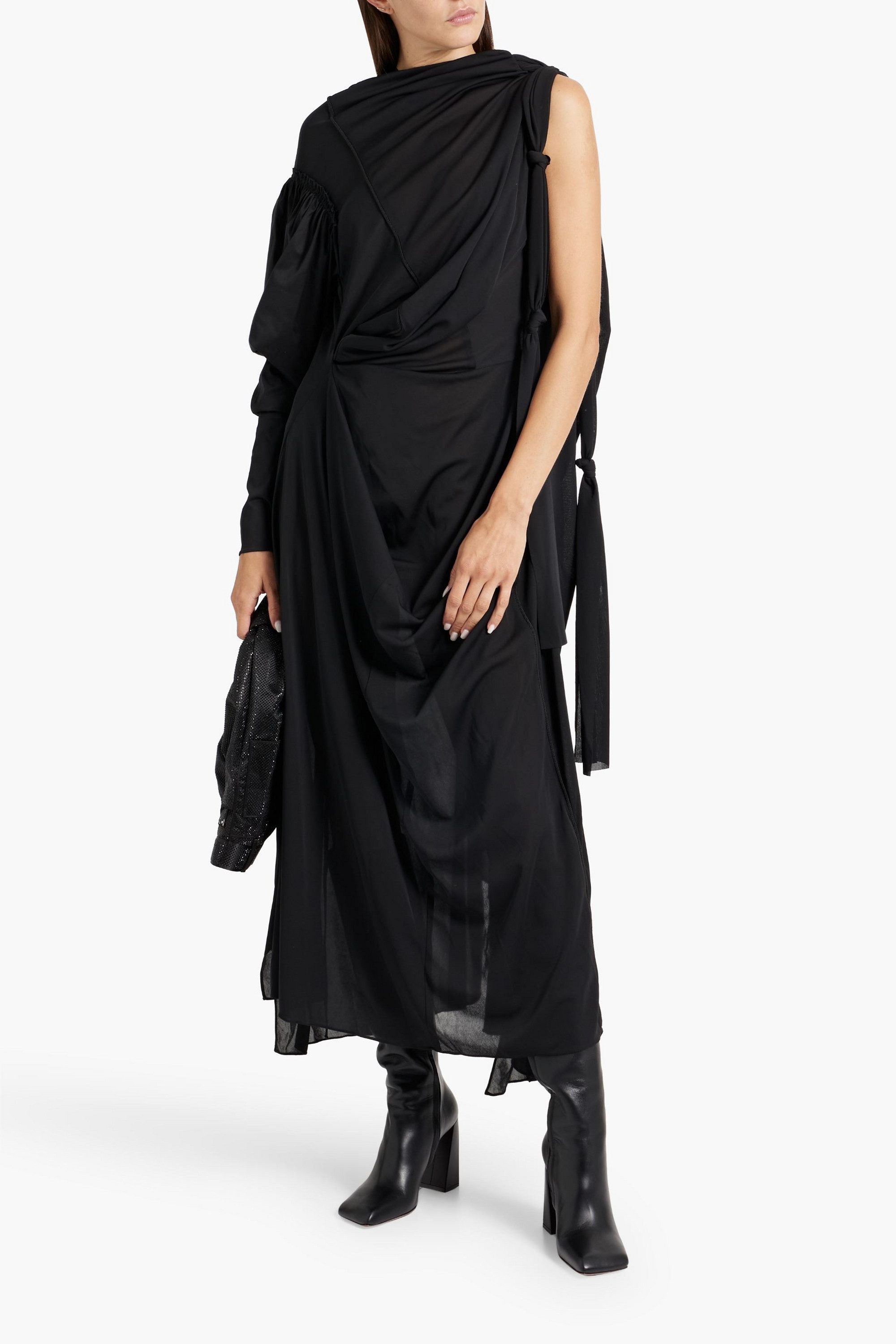 Acne Studios One-sleeve crepe and sateen midi dress
