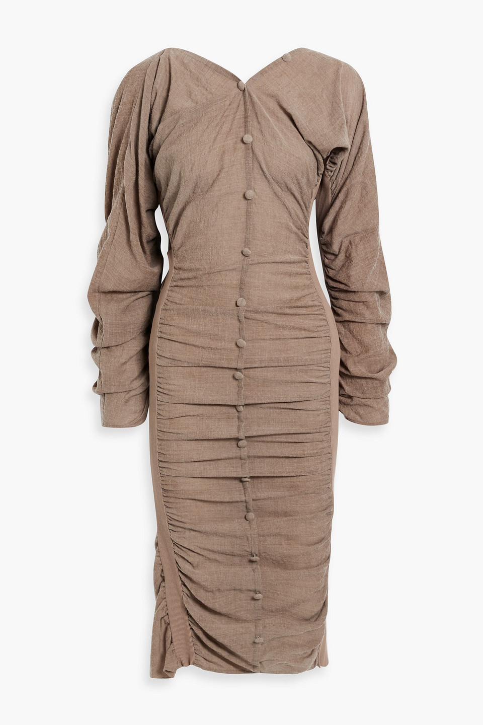 Acne Studios Ruched Wool-blend Midi Dress In Taupe