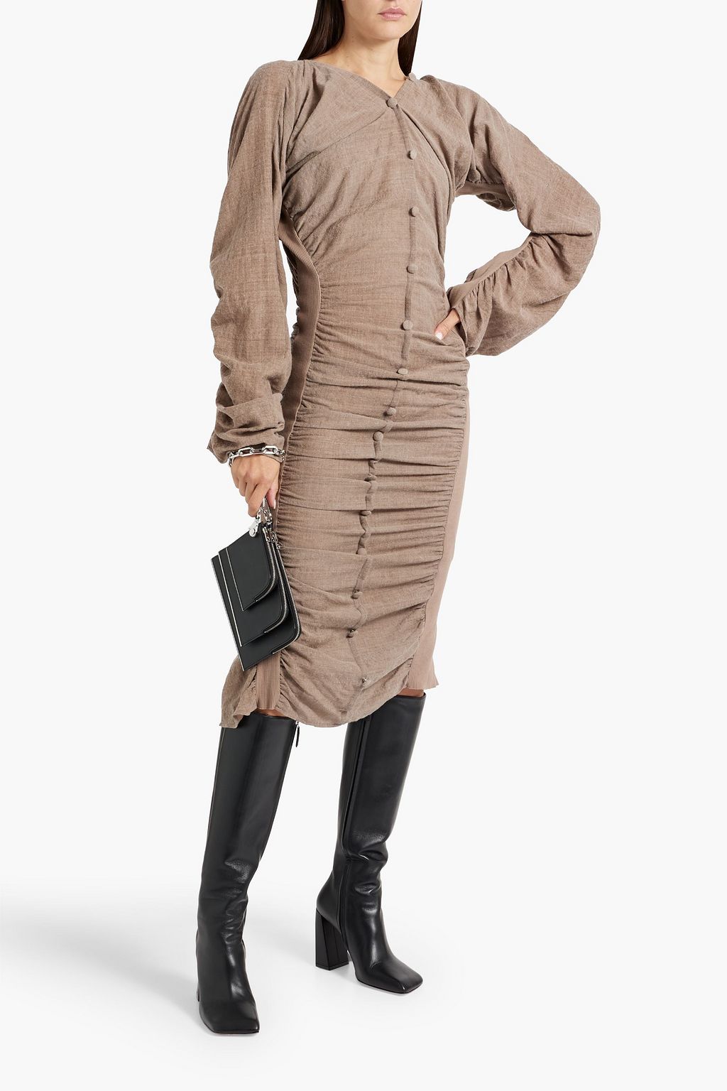 ACNE STUDIOS Ruched wool-blend midi dress