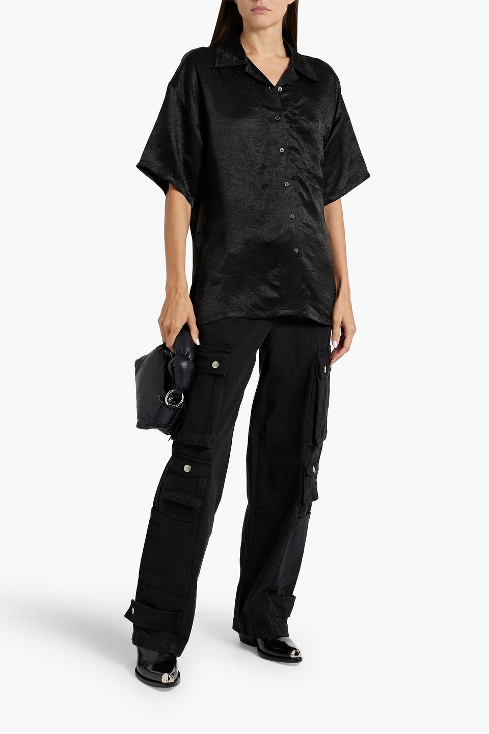 Acne Studios Crinkled-satin Shirt In Black
