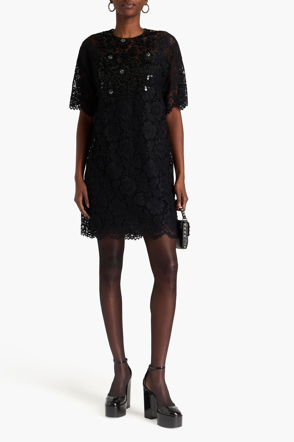 VALENTINO GARAVANI Embellished corded lace mini dress