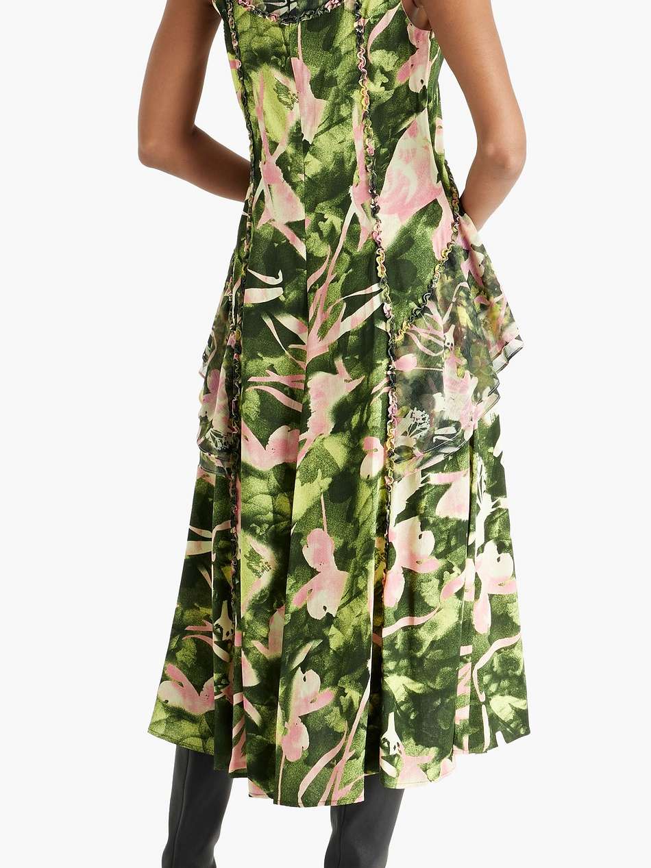 ruffled floral-print georgette and crepe midi dress