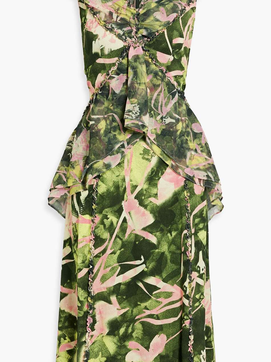 ruffled floral-print georgette and crepe midi dress