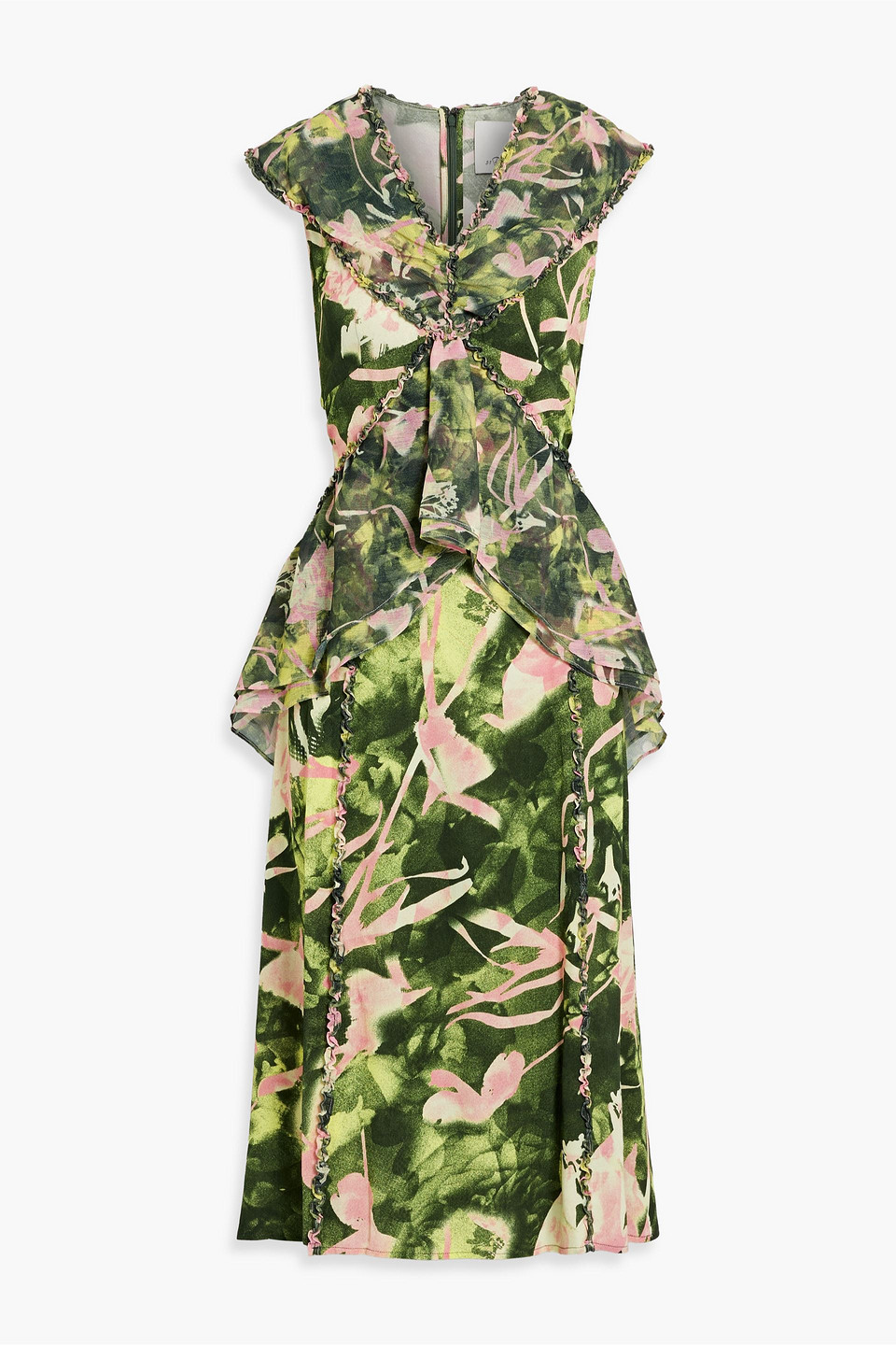 3.1 Phillip Lim Ruffled Floral-print Georgette And Crepe Midi Dress In Leaf Green