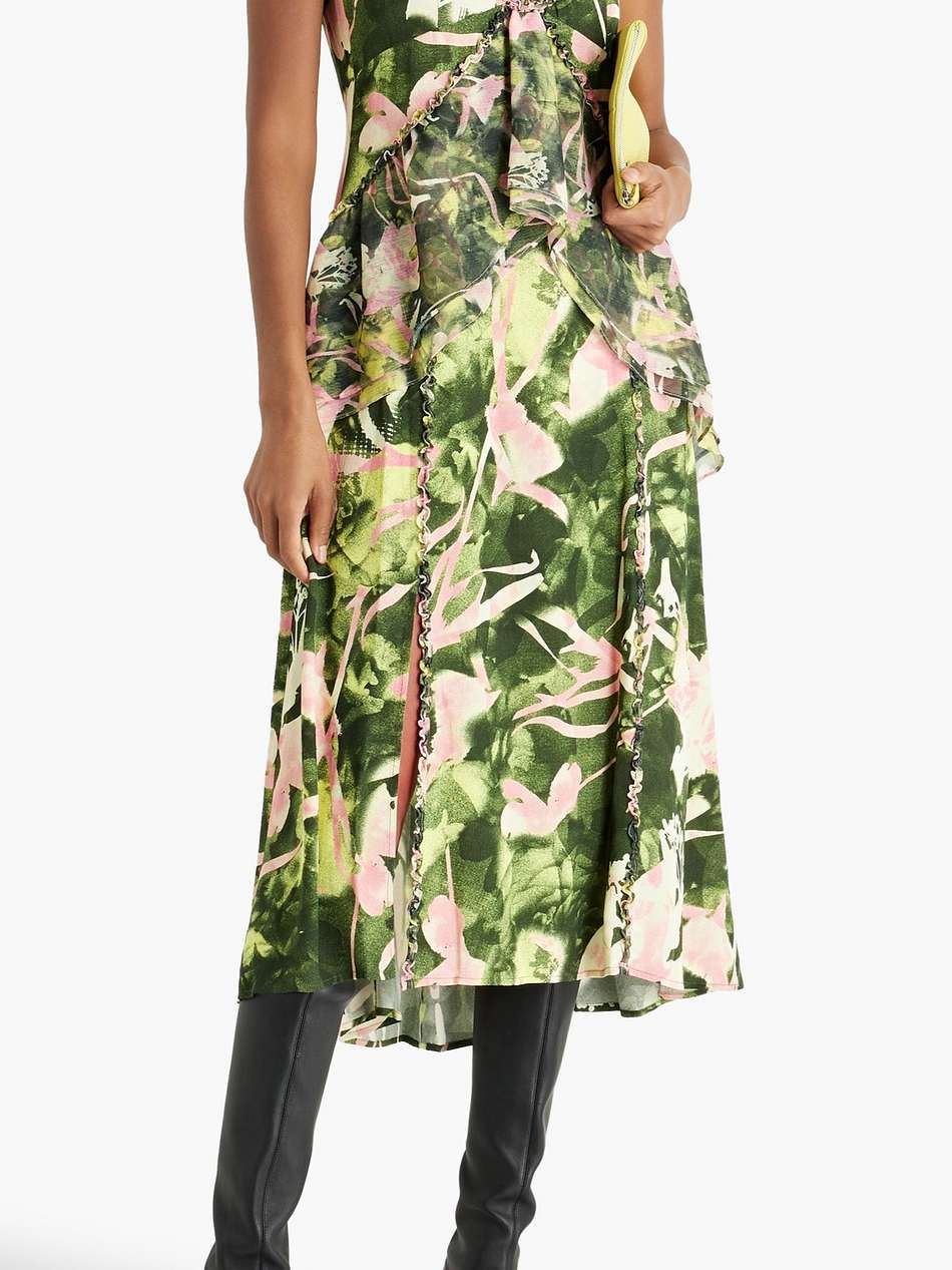 ruffled floral-print georgette and crepe midi dress