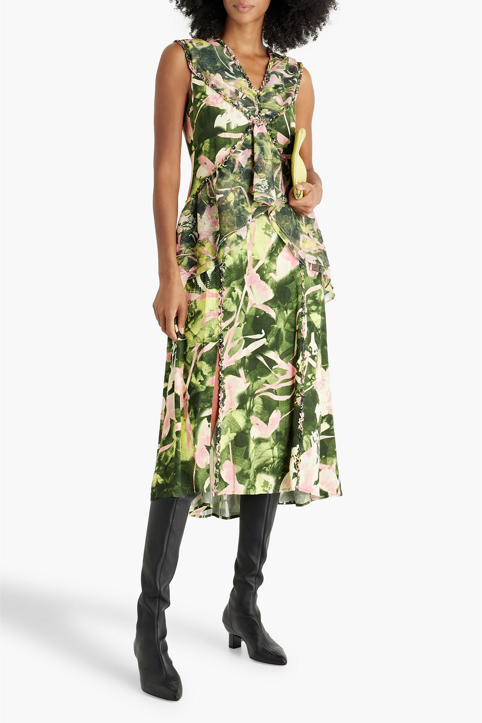 Shop 3.1 Phillip Lim Ruffled Floral-print Georgette And Crepe Midi Dress In Leaf Green