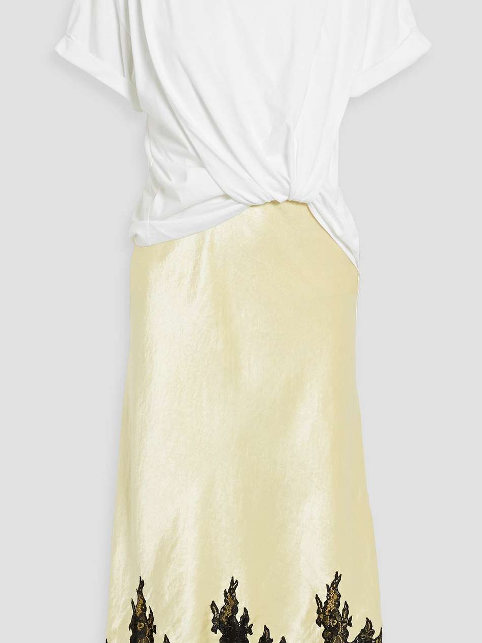 draped cotton-jersey and lace-trimmed satin midi dress