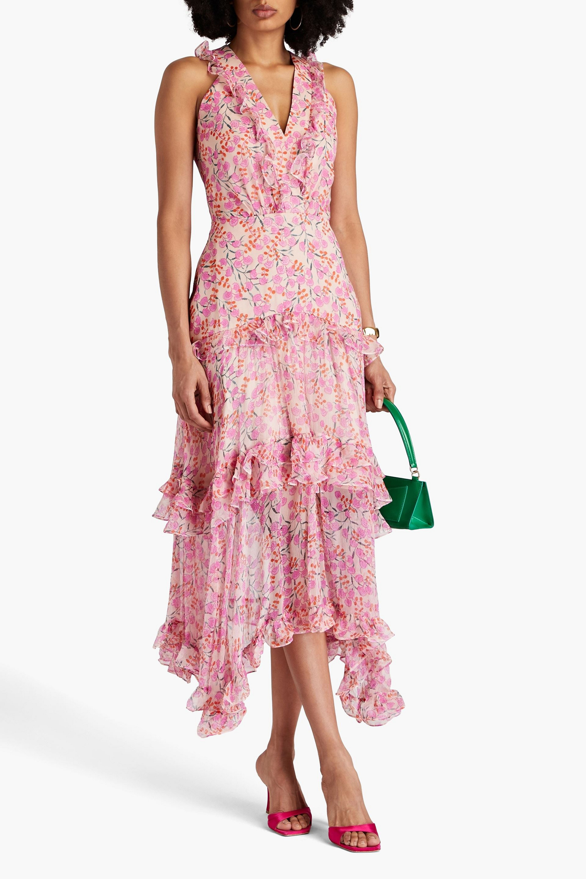 Saloni Jolie tiered printed silk-chiffon midi dress