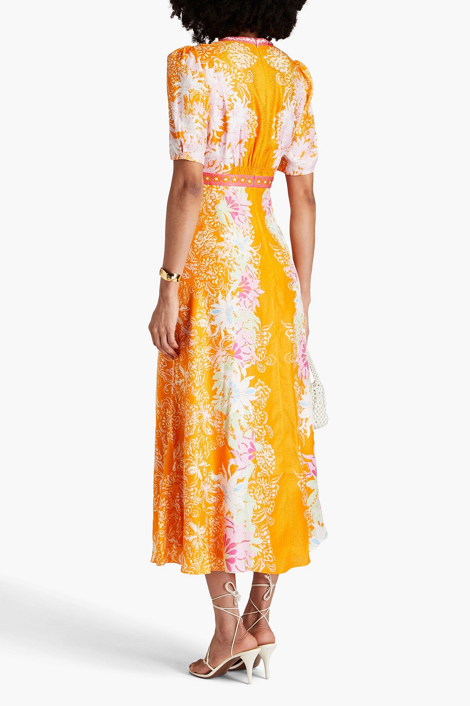 Saloni Cutout Printed Silk-satin Jacquard Maxi Dress In Orange