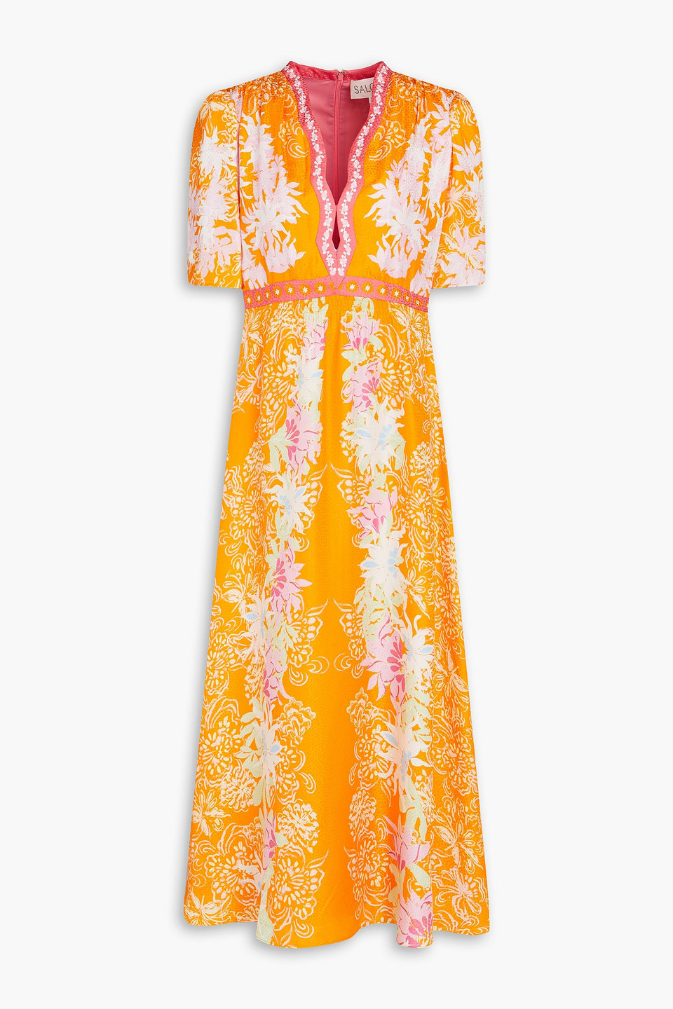 Saloni Cutout Printed Silk-satin Jacquard Maxi Dress In Orange