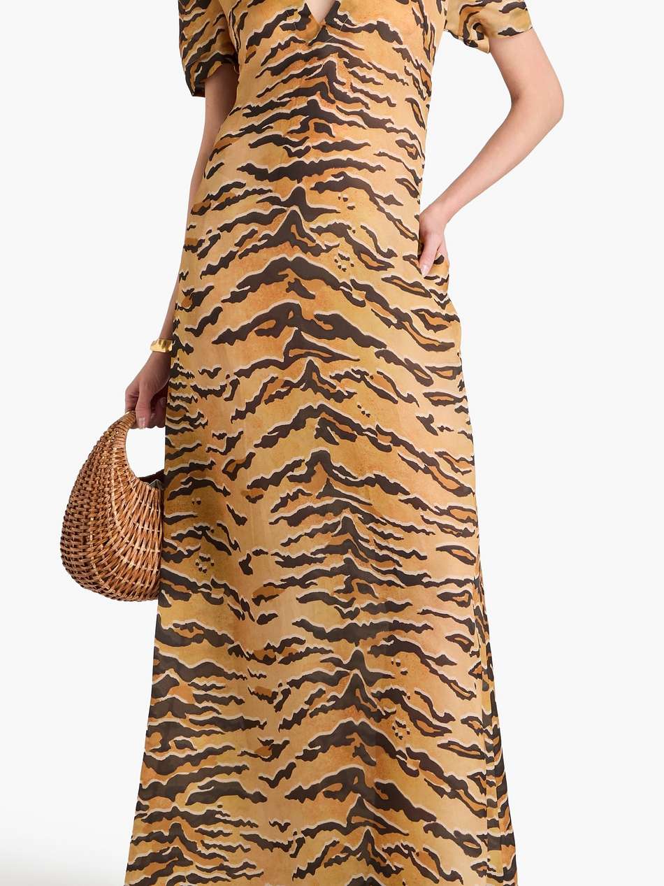 tiger-print silk maxi dress