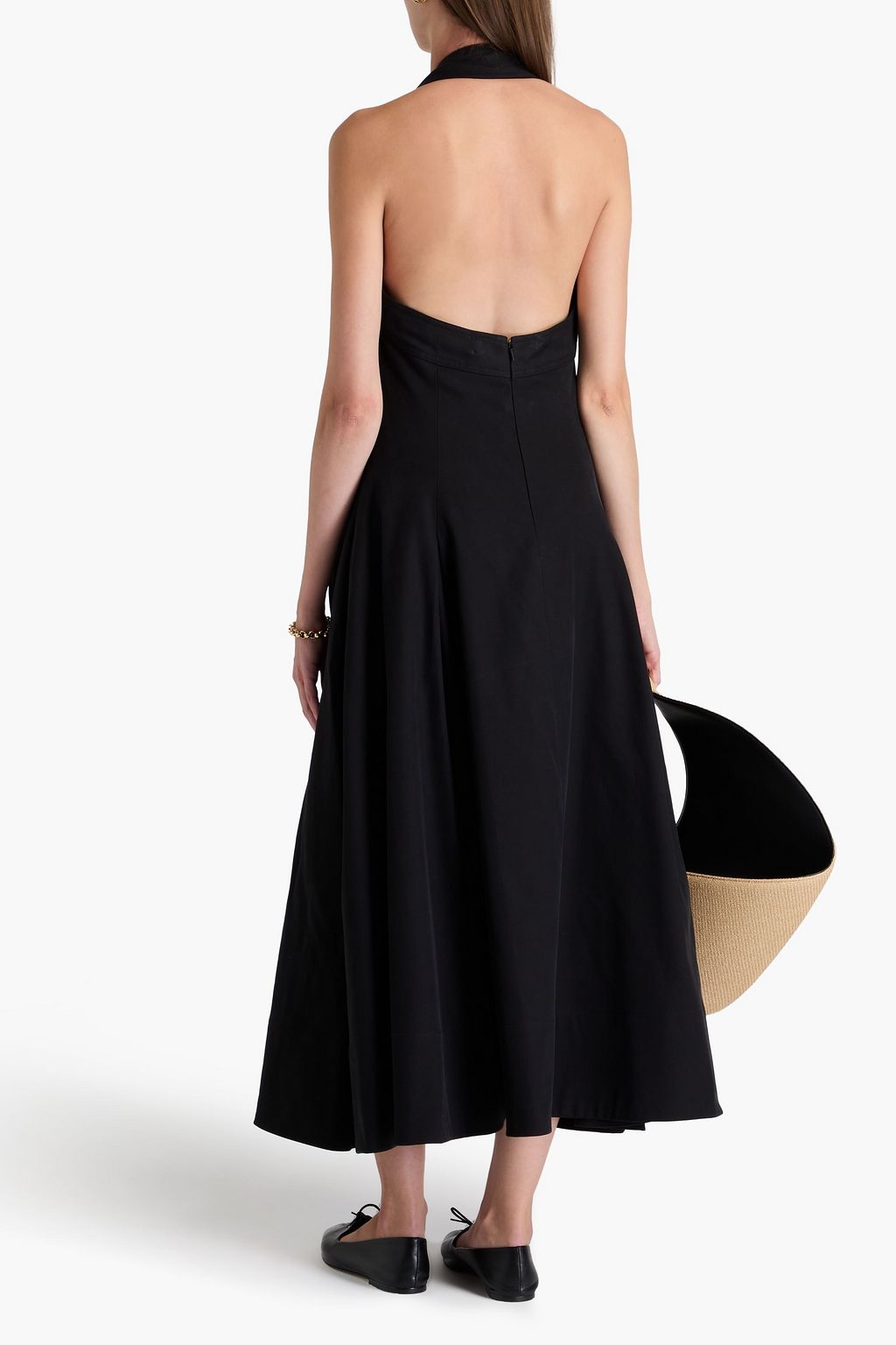 KHAITE Lalita pleated cotton-blend twill halterneck midi dress