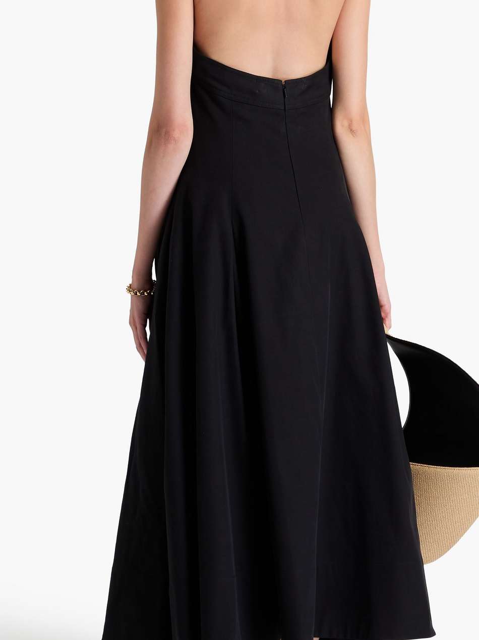 pleated cotton-blend twill halterneck midi dress